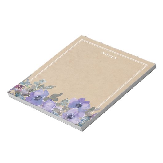 Rustikale Lila Aquarellfarben-Blume Notizblock (Rotiert)