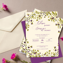 Rustikale lila Beerenblätter Romantische Hochzeit Einladung