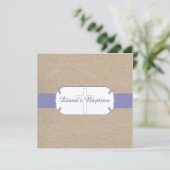 Rustikale Lila Beige Burlap Taufe Einladung (Stehend Vorderseite)