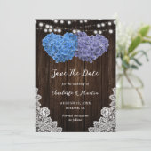 Rustikale Lila blaue Hochzeit speichert die Datums Save The Date (Stehend Vorderseite)