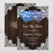Rustikale lila blaue Hortensien-Hochzeit aus rusti Save The Date (Vorne/Hinten)
