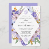 Rustikale Lila Blue Gold Floral Engagement Party Einladung (Vorne/Hinten)