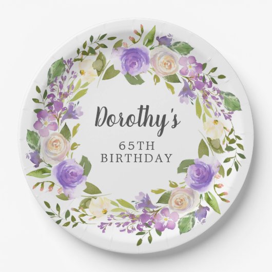 Rustikale lila Blumen zum 65. Geburtstag Pappteller (Vorderseite)