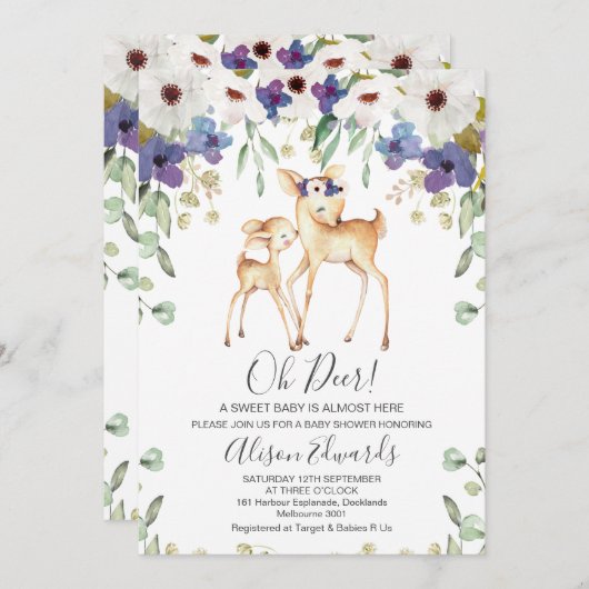 Rustikale Lila Blumendusche Einladung (Vorne/Hinten)