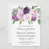 Rustikale Lila Blumenfoto-Collage QR-Code Hochzeit Einladung (Vorderseite)