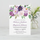 Rustikale Lila Blumenfoto-Collage QR-Code Hochzeit Einladung (Stehend Vorderseite)