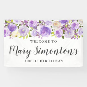 Rustikale Lila Blumengrün 100. Geburtstag Banner