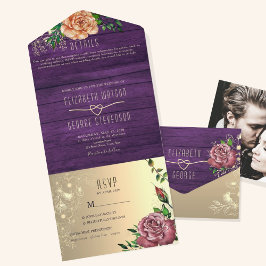 Rustikale Lila Blumenhochzeit All In One Einladung