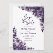 Rustikale Lila Blumenhochzeit rettet das Datum Einladung (Vorderseite)