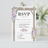 Rustikale Lila Blumenhochzeit RSVP (Stehend Vorderseite)
