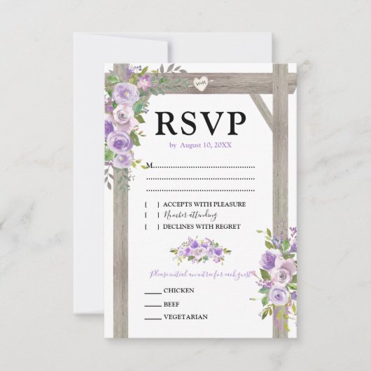 Rustikale Lila Blumenhochzeit RSVP Karte (Vorderseite)