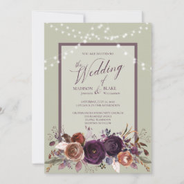Rustikale Lila Blumenstrauß Grüne Hochzeit Einladung
