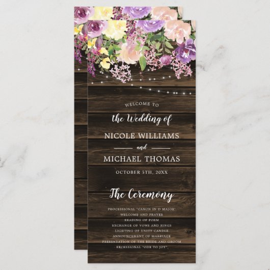 Rustikale Lila Blumenstrauß Hochzeit Programm (Vorne/Hinten)