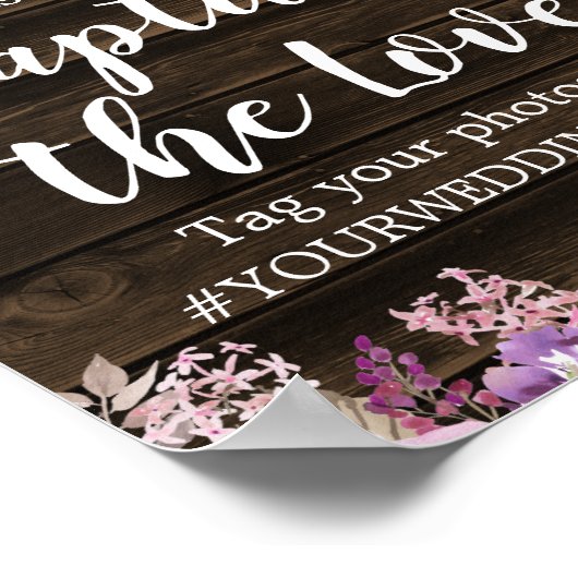 Rustikale Lila Blumenstrauß Hochzeitshashtag Poster (Ecke)