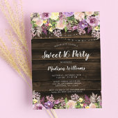 Rustikale Lila Blumenstrauß Sweet 16 Einladung