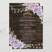 Rustikale Lila Blumenzauberwälder Quinceanera Einladung (Vorne/Hinten)