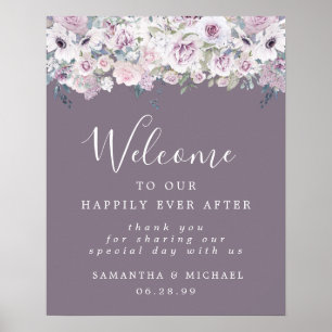 Rustikale Lila Blütenhochzeit Begrüßungszeichen Poster