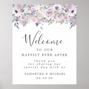 Rustikale Lila Blütenhochzeit Begrüßungszeichen Poster