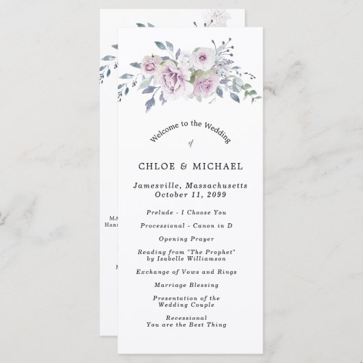 Rustikale Lila Blütenhochzeit Programm (Vorne/Hinten)