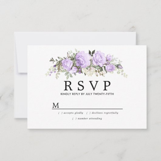 Rustikale Lila Blütenhochzeit RSVP (Vorderseite)