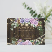 Rustikale Lila Blütenwälder Quinceañera RSVP Karte (Stehend Vorderseite)