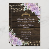 Rustikale Lila Blütenwälder Quinceañera Save The Date (Vorne/Hinten)