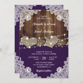 Rustikale Lila Brauerei Burlap Lace Wedding Einladung (Vorne/Hinten)