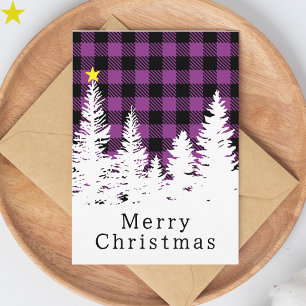 Rustikale lila Büffel-Karo-Wald-Weihnachten Karte
