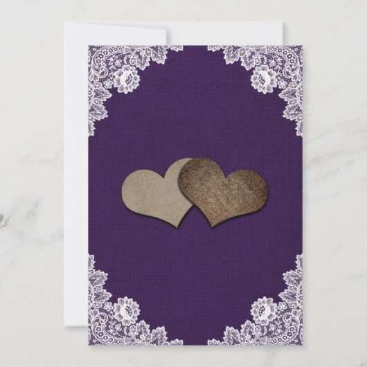 Rustikale Lila Burlap Lace Hochzeit Einladung (Rückseite)