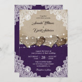 Rustikale Lila Burlap Lace Hochzeit Einladung (Vorne/Hinten)