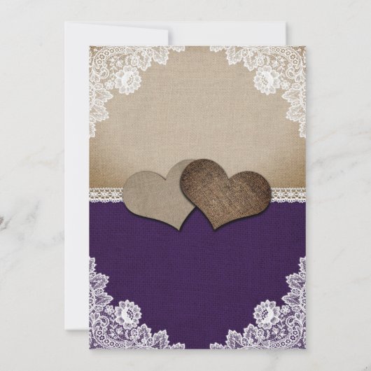 Rustikale Lila Burlap Lace Hochzeit Einladung (Rückseite)