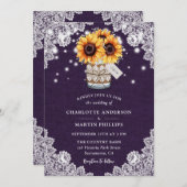 Rustikale Lila Burlap Lace Sonnenblume Hochzeit Einladung (Vorne/Hinten)