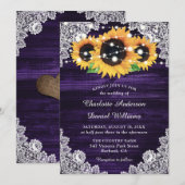 Rustikale Lila Burlap Lace Sonnenblume Hochzeit Einladung (Vorne/Hinten)