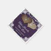 Rustikale Lila Burlap Lace String Lights Hochzeit Serviette (Ecke)