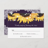 Rustikale Lila Burlap Lace Sunflower RSVP Karte (Vorne/Hinten)
