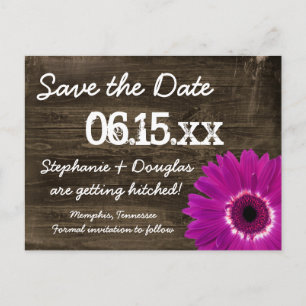 Rustikale Lila Daisy Wood Save the Date Postkarten