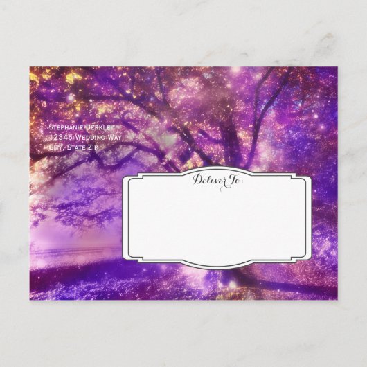 Rustikale Lila Eichenbaum Save the Date Postkarten (Rückseite)