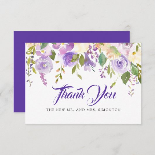 Rustikale Lila Elfenbeinblütenhochzeit Dankeskarte (Vorne/Hinten)