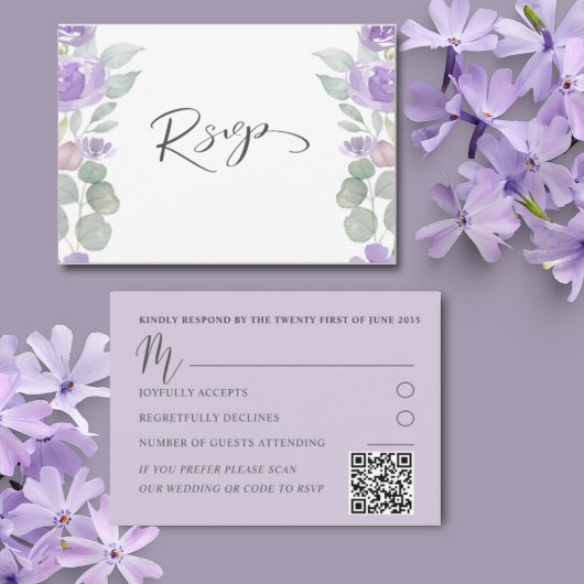 Rustikale Lila Eukalyptus Wedding RSVP Karte