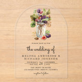 Rustikale lila Feigen-Mason-Glas-Hochzeit Acryleinladungen (Vorderseite)