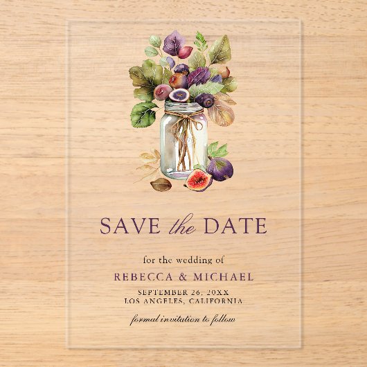 Rustikale Lila Fig Mason Jar Hochzeit Retten Sie d Acryleinladungen (Vorderseite)