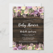 Rustikale Lila Floral String Light Girl Babydusche Einladung (Vorderseite)