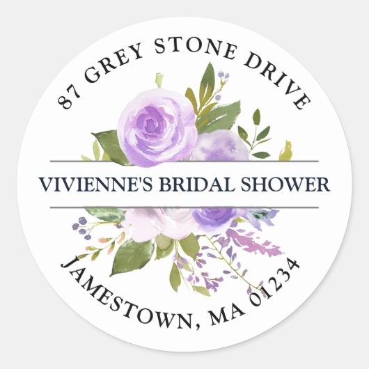 Rustikale Lila florale Rücksendeadresse Runder Aufkleber (Vorderseite)