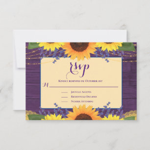 Rustikale Lila Goldblume Sonnenblume Hochzeit RSVP Karte