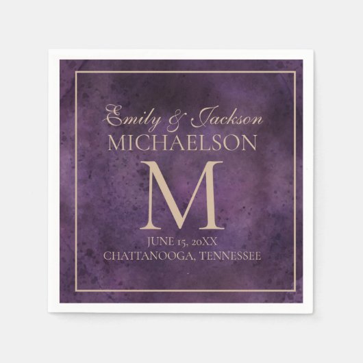 Rustikale Lila Goldmedaille-Hochzeit Serviette (Vorderseite)