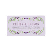 Rustikale Lila Grün-Blütenhochzeit-Rücksendeadress Adressaufkleber (Vorne)