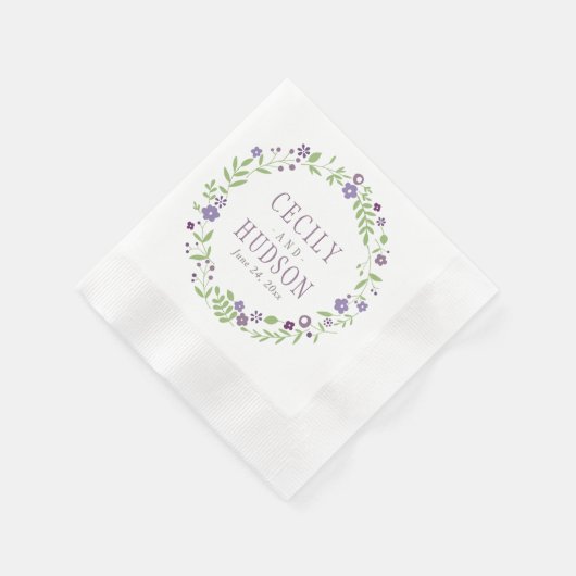 Rustikale Lila grüne Blumenkreide Serviette (Ecke)