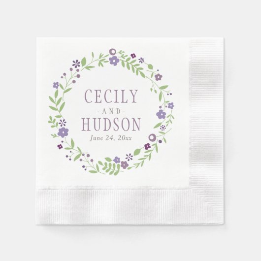 Rustikale Lila grüne Blumenkreide Serviette (Vorderseite)