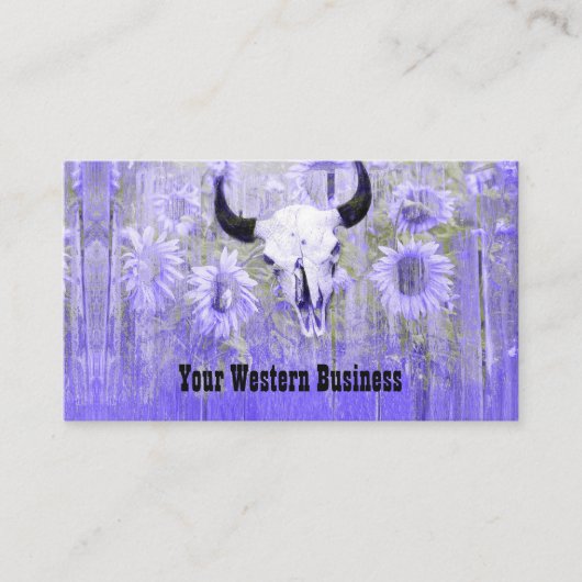 Rustikale Lila Grüne Western Bull Skull Sonnenblum Visitenkarte (Vorderseite)