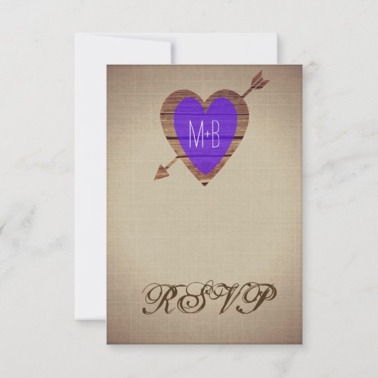 Rustikale Lila Heart Arrow Wedding RSVP Cards (Rückseite)